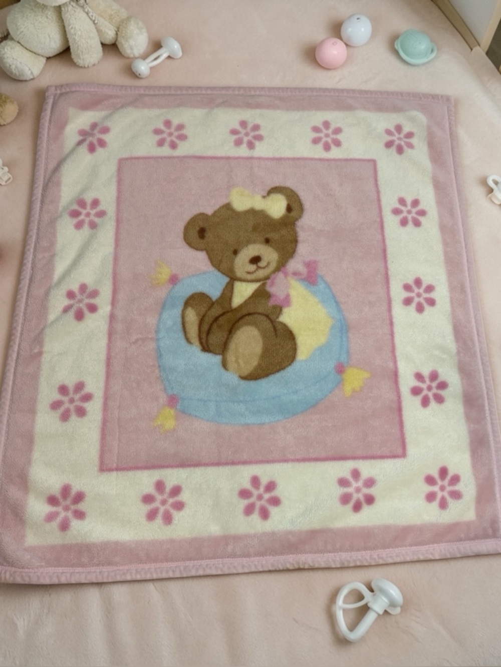 Vintage KidsLine Teddy Bear Pink Girls Baby Blanket Crib Nursery Soft Plush